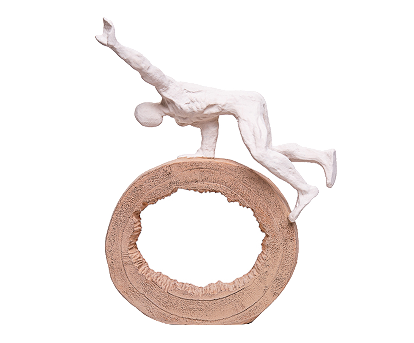 Escultura Homem Ginasta No Tronco Creme image number 0