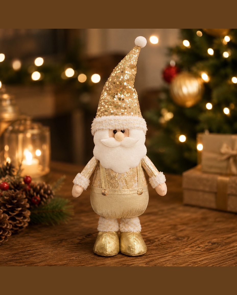 Papai Noel Decorativo em P&eacute; Suspens&oacute;rio Dourado - image 1