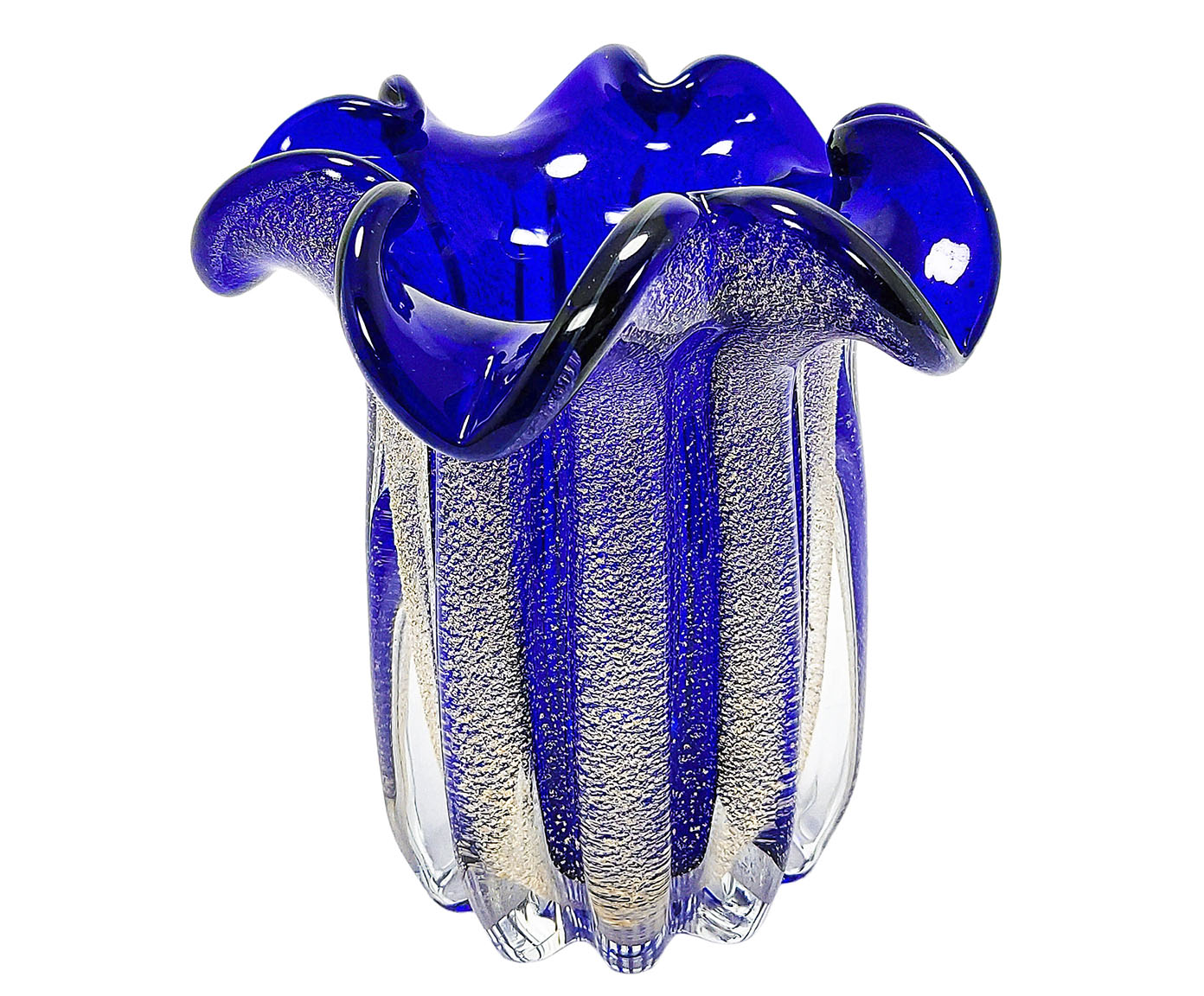 Vaso Decorativo Letting Azul Escuro com Dourado image number 0