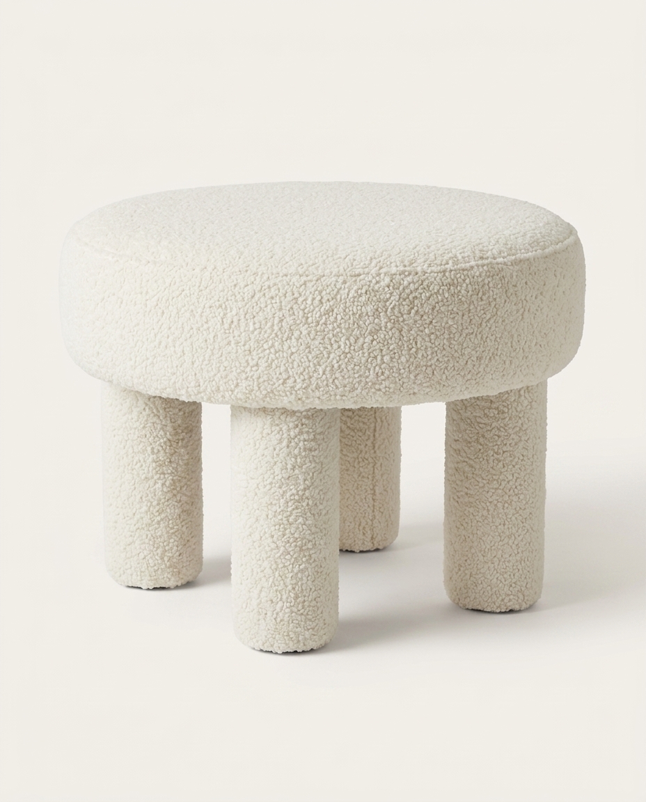 Puff Redondo Bold em Boucl&eacute; Off-White - image 0