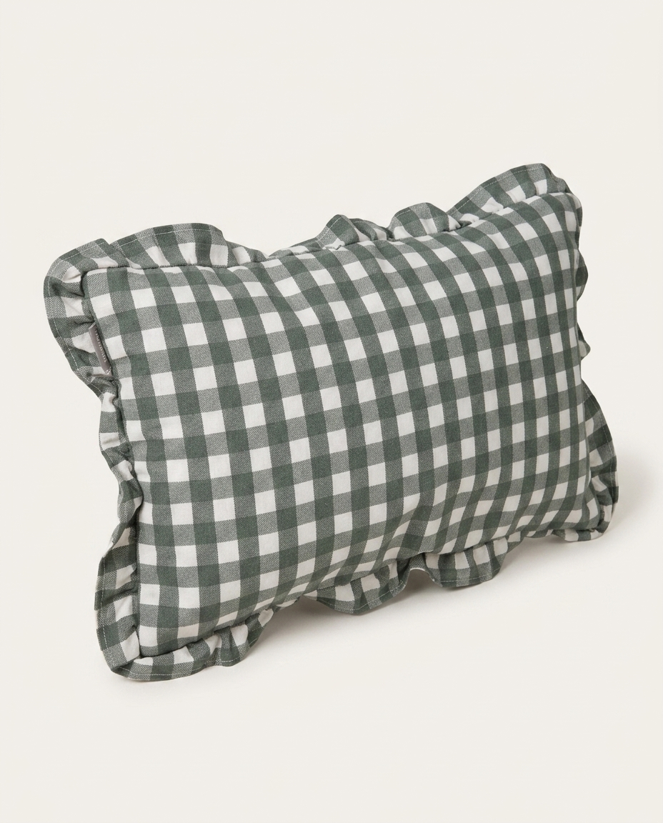 Capa de Almofada Retangular Estampada com Babados Vichy Elena Verde image number 1