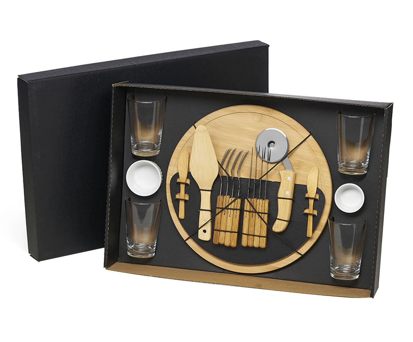 Jogo para Pizza em Bambu e Porcelana com Copos image number 0