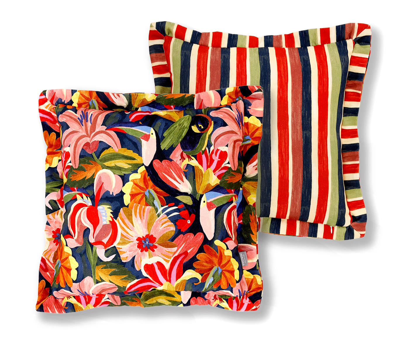 Capa de Almofada Dupla Face Floral e Listras - image 0