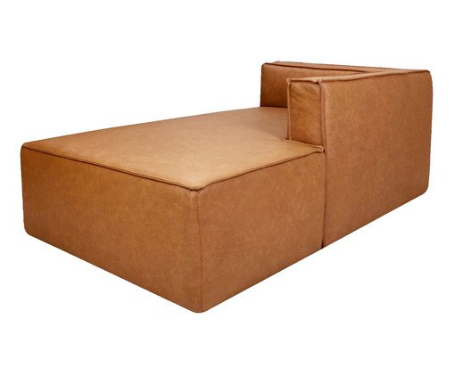 Sof&aacute; M&oacute;dulo Chaise Mensa em Couro Caramelo image number 3