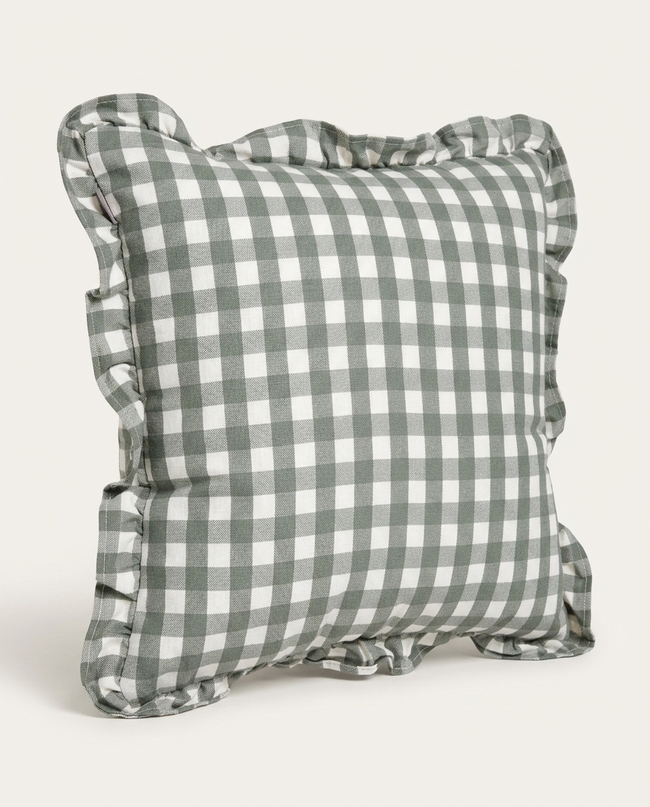 Capa de Almofada Estampada com Babados Vichy Elena Verde image number 1