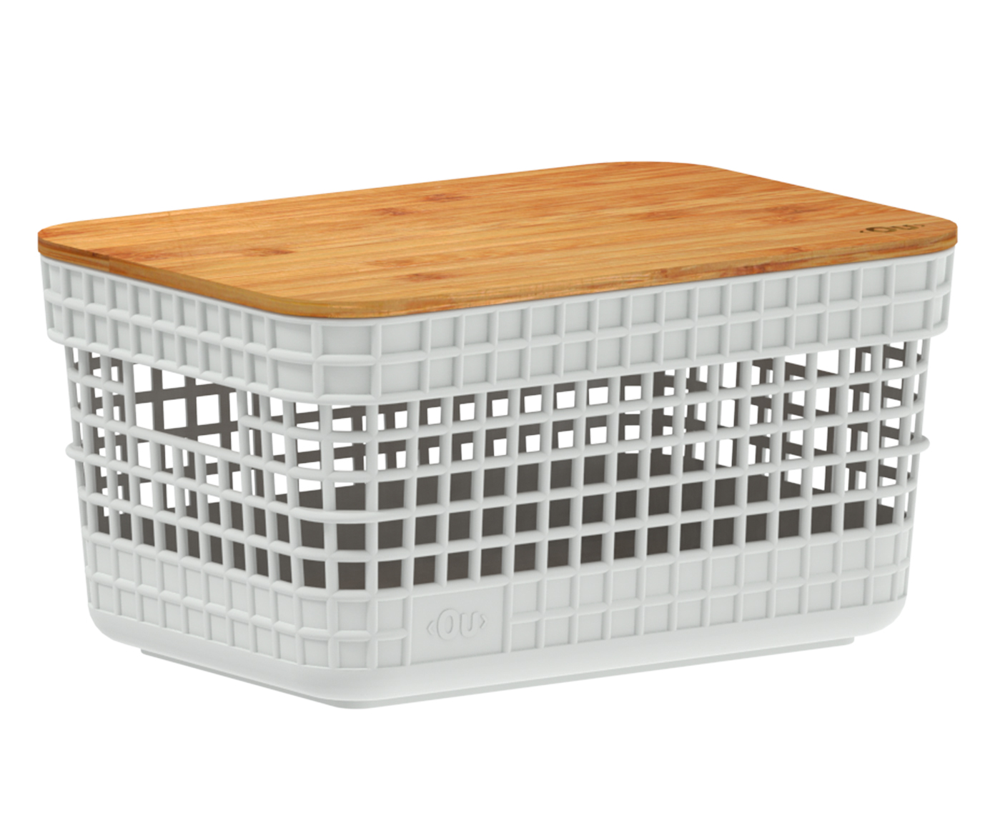 Cesto com Tampa em Bambu Grid II Branco image number 1