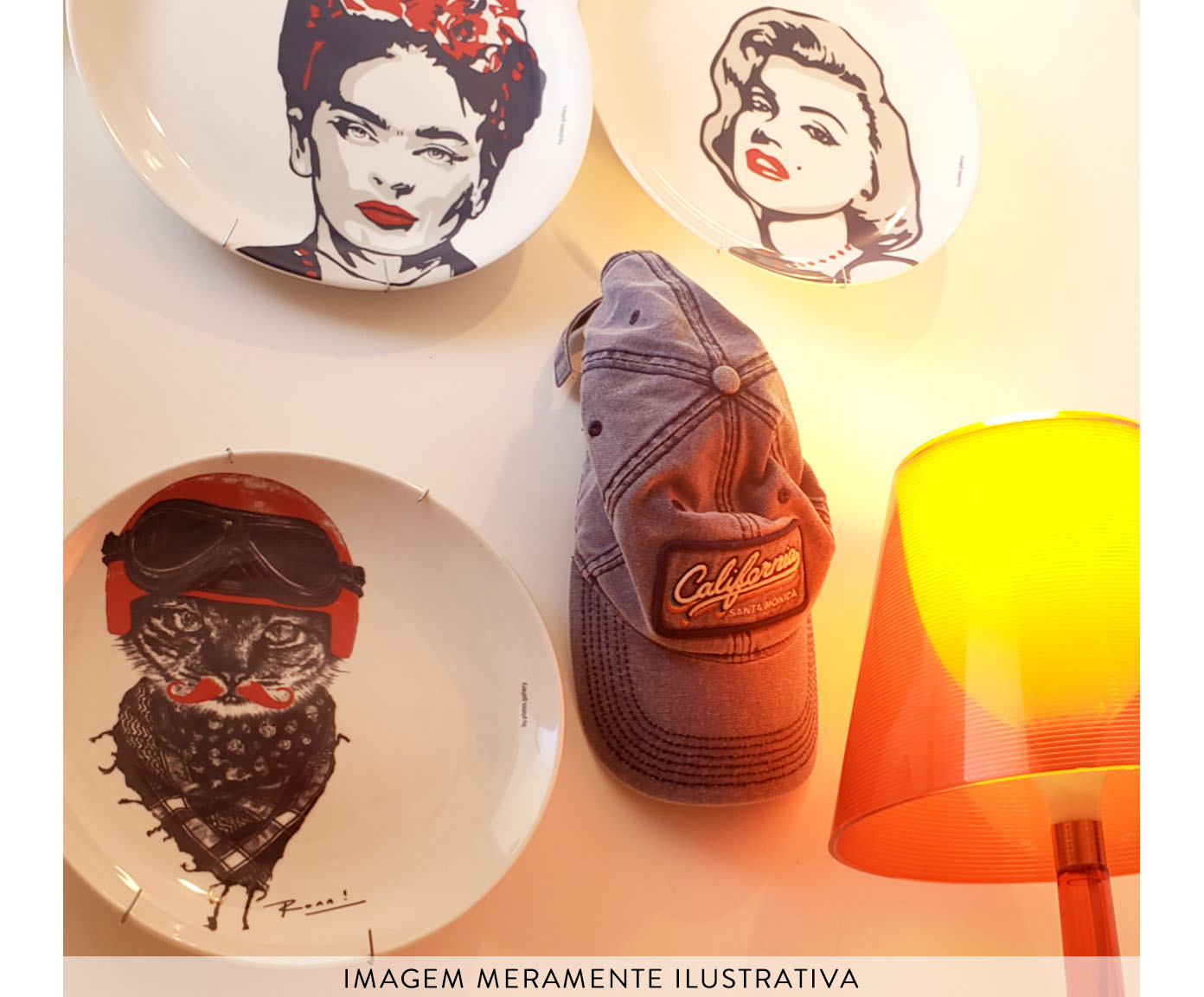 Prato de Porcelana Biker Cat Red&Blue Ronn Kools image number 7
