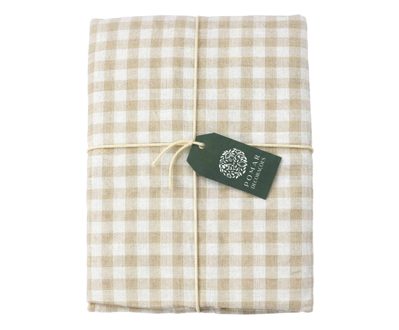 Toalha de Mesa Redonda  Vichy Bege e Off White Pequena image number 1