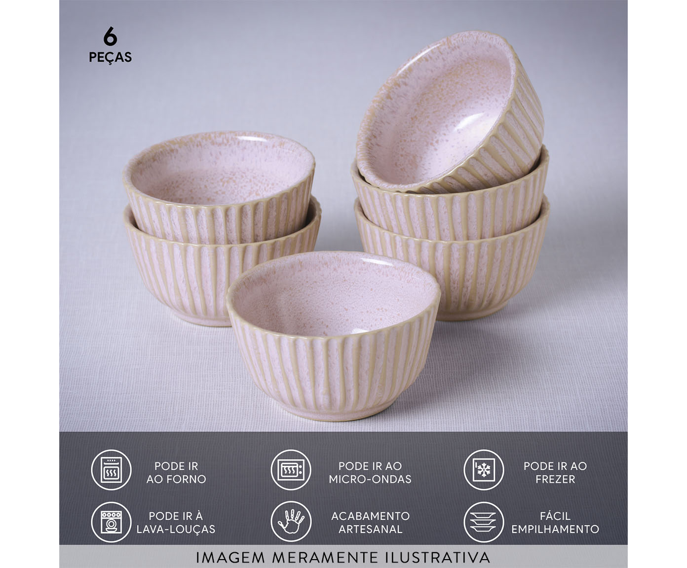 Jogo de Ramequins M&eacute;dio Linhas Litchi Rosa image number 3