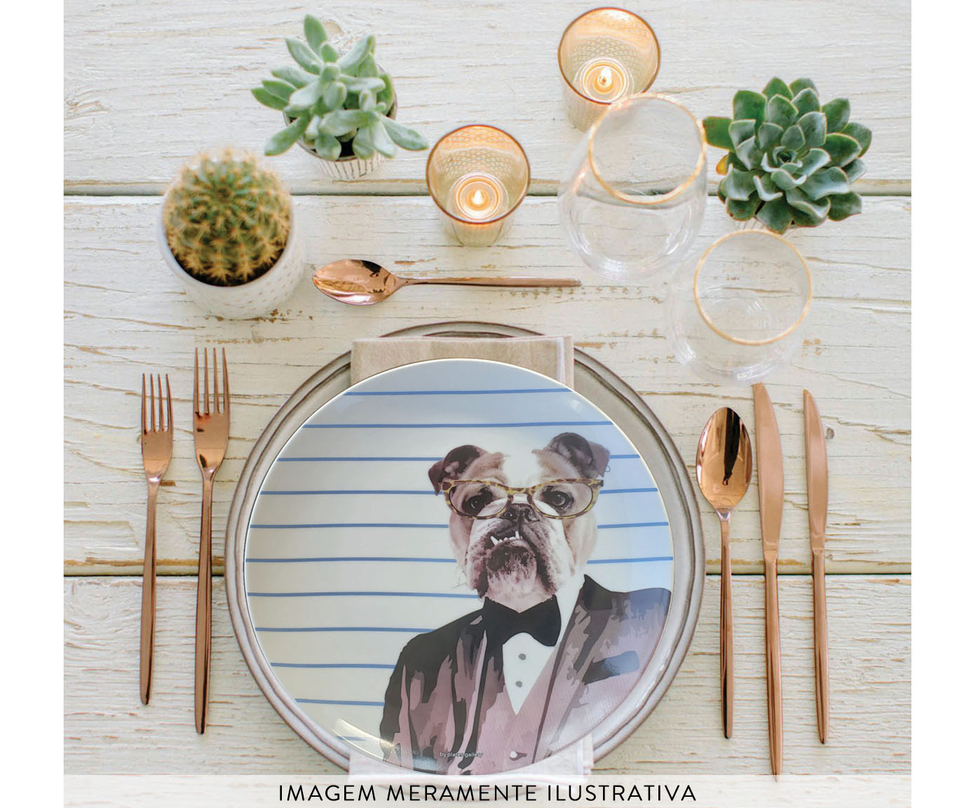 Prato de Porcelana English Bulldog Black Tie image number 4