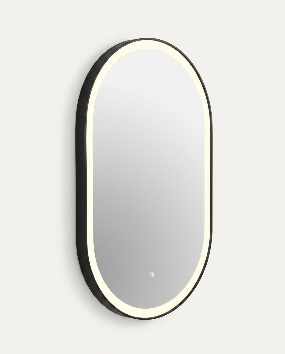 Espelho Oval Tijuca Preto com Led Frontal Branco Quente - image 1