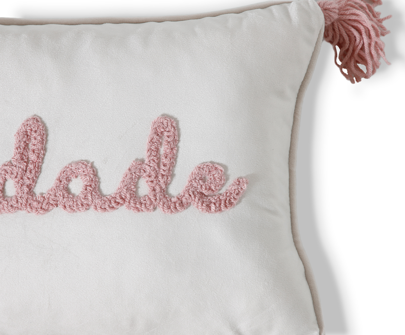 Capa de Almofada Bordada com Vivo e Tassels Saudade Off White image number 4