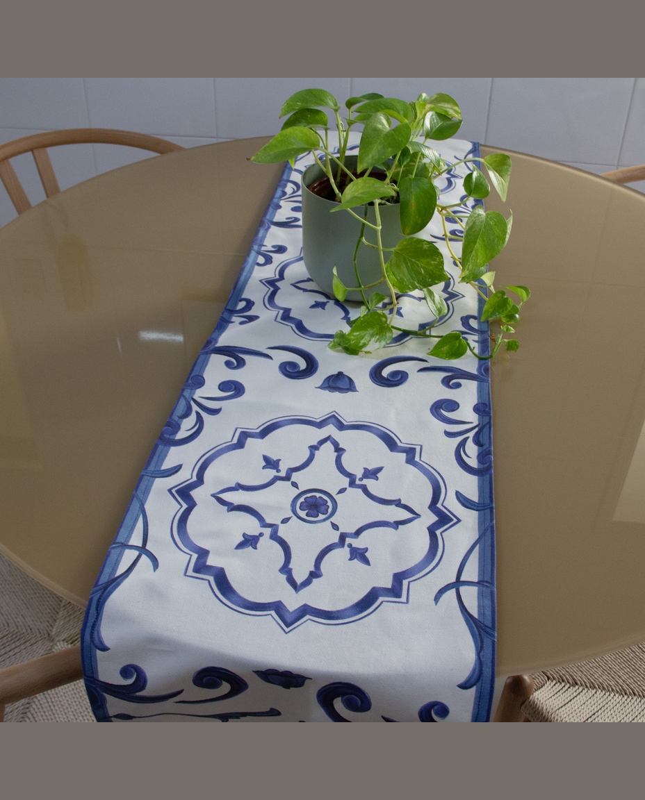 Trilho de Mesa Paix&atilde;o Mediterr&acirc;nea Cru e Azul image number 4