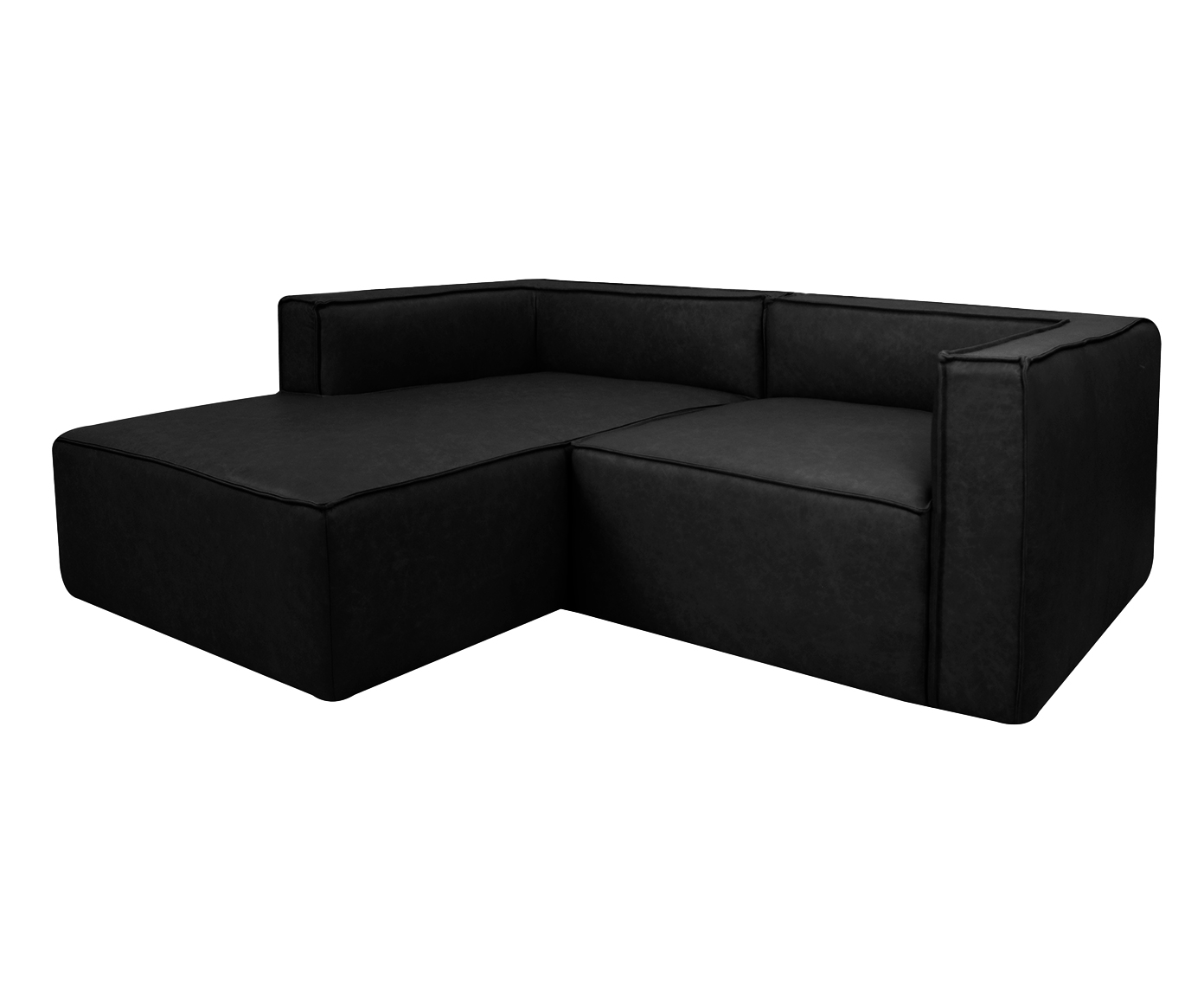 Sof&aacute; 2 M&oacute;dulos Chaise Esquerdo Mensa em Couro Preto image number 2
