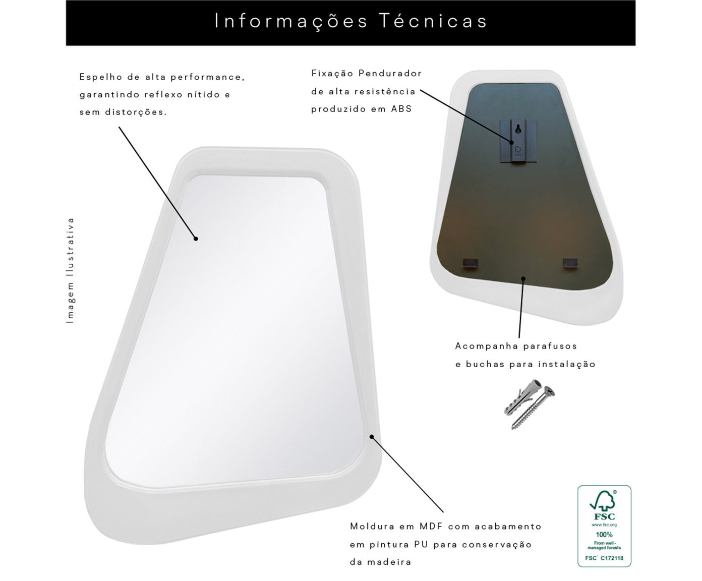 Espelho Decorativo Trap&eacute;zio Branco image number 4