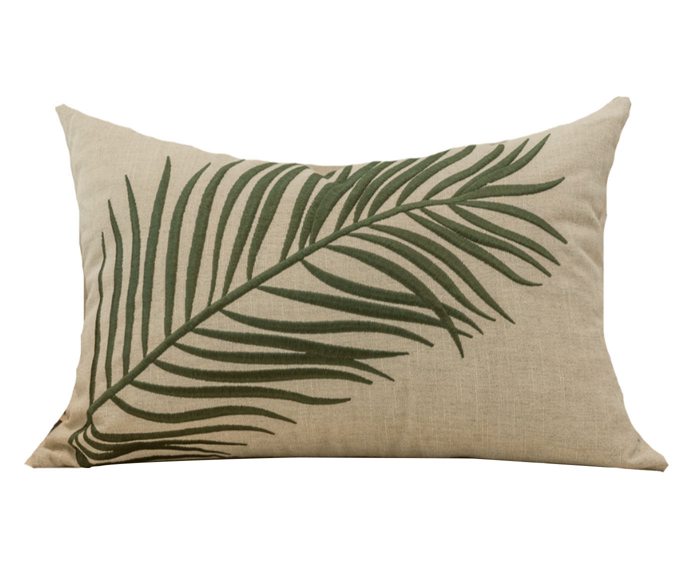 Almofada em Linho Eva Folhas - Off White e Verde - image 0