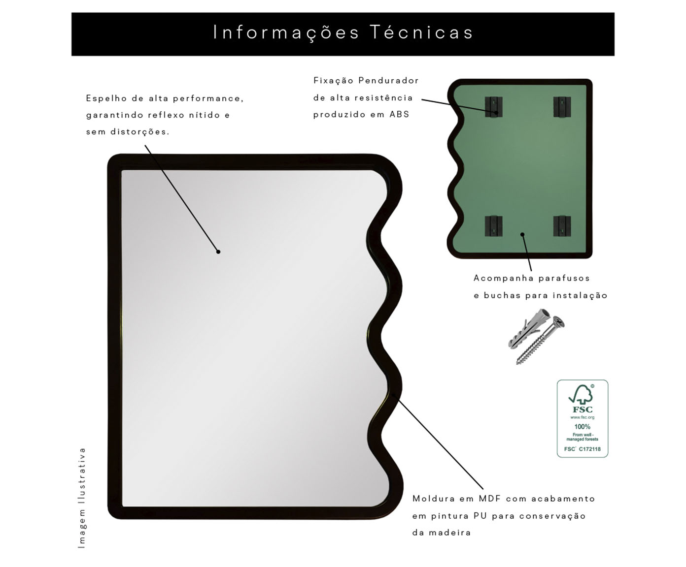 Espelho de Parede Wave Org&acirc;nico Preto image number 5