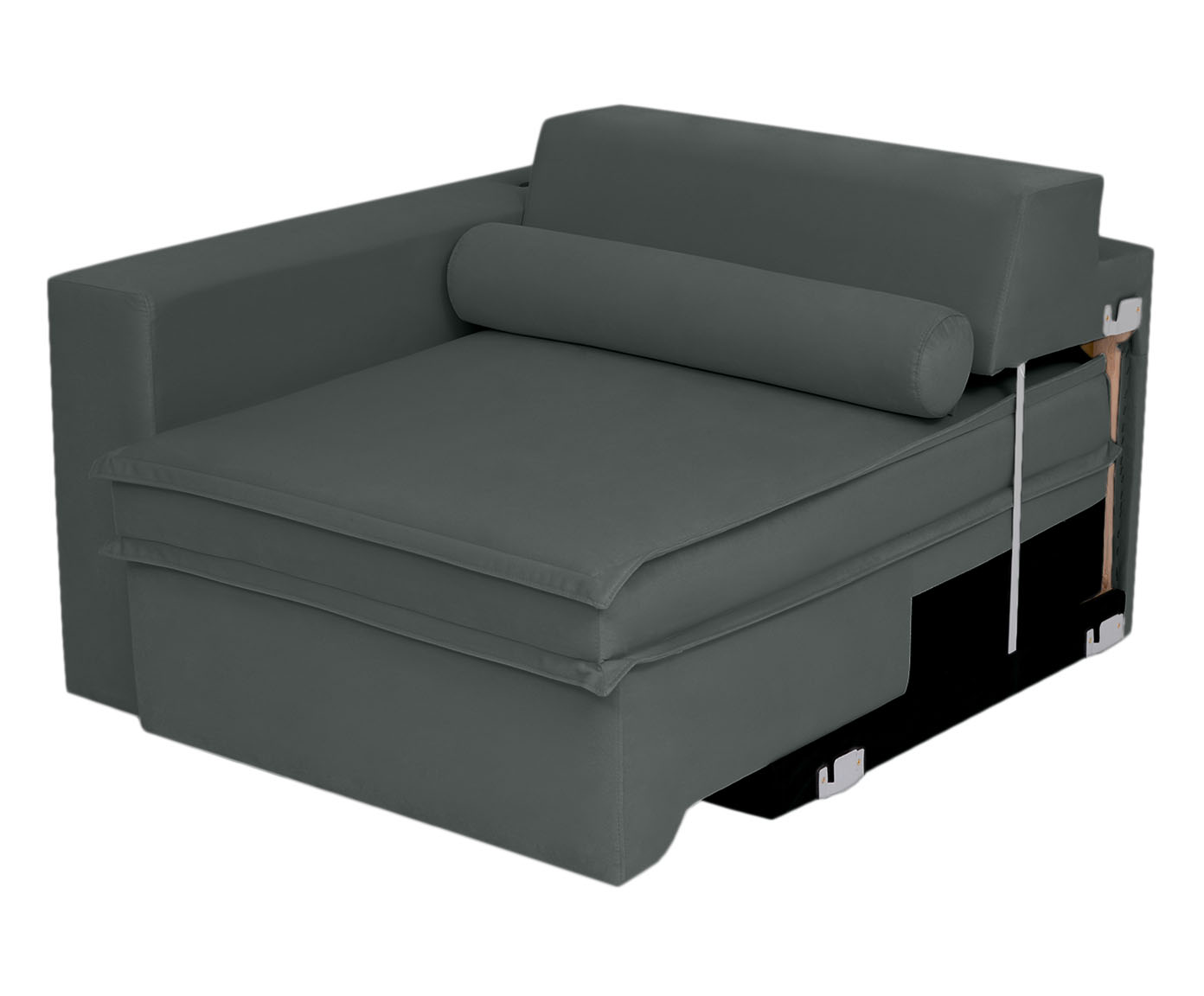 Sof&aacute; Retr&aacute;til Pasha em Veludo com USB - Cinza Escuro image number 1