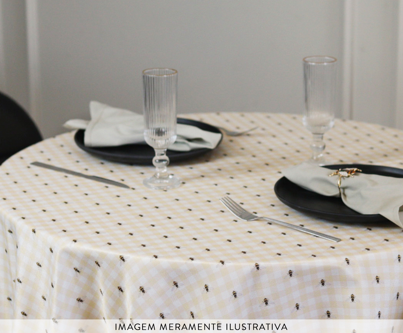 Toalha de Mesa Redonda Xadrez Abelhas Amarelo image number 4