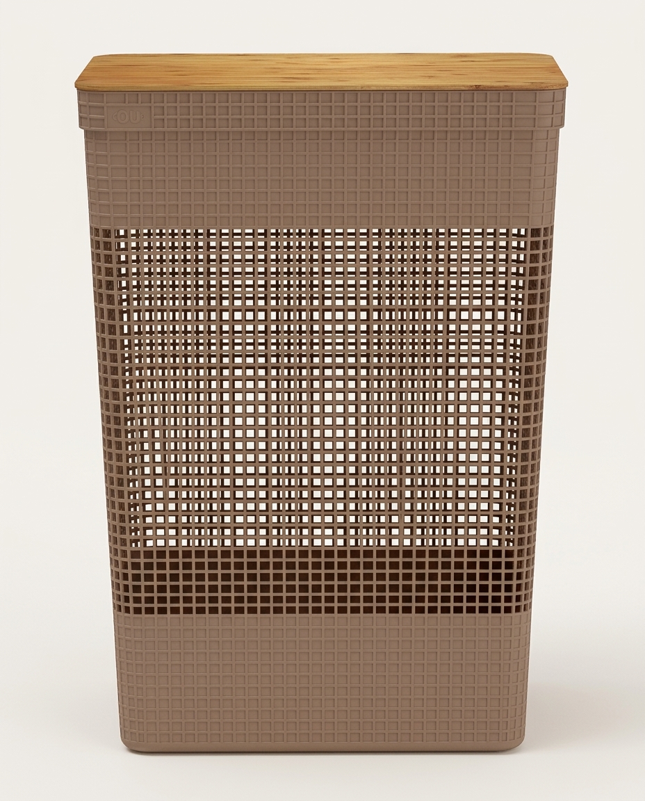 Cesto de Roupas Grid Tampa Bambu Marrom - image 1