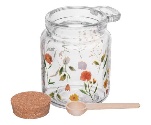 Pote Redondo com Colher Encanto Transparente e Florido image number 1