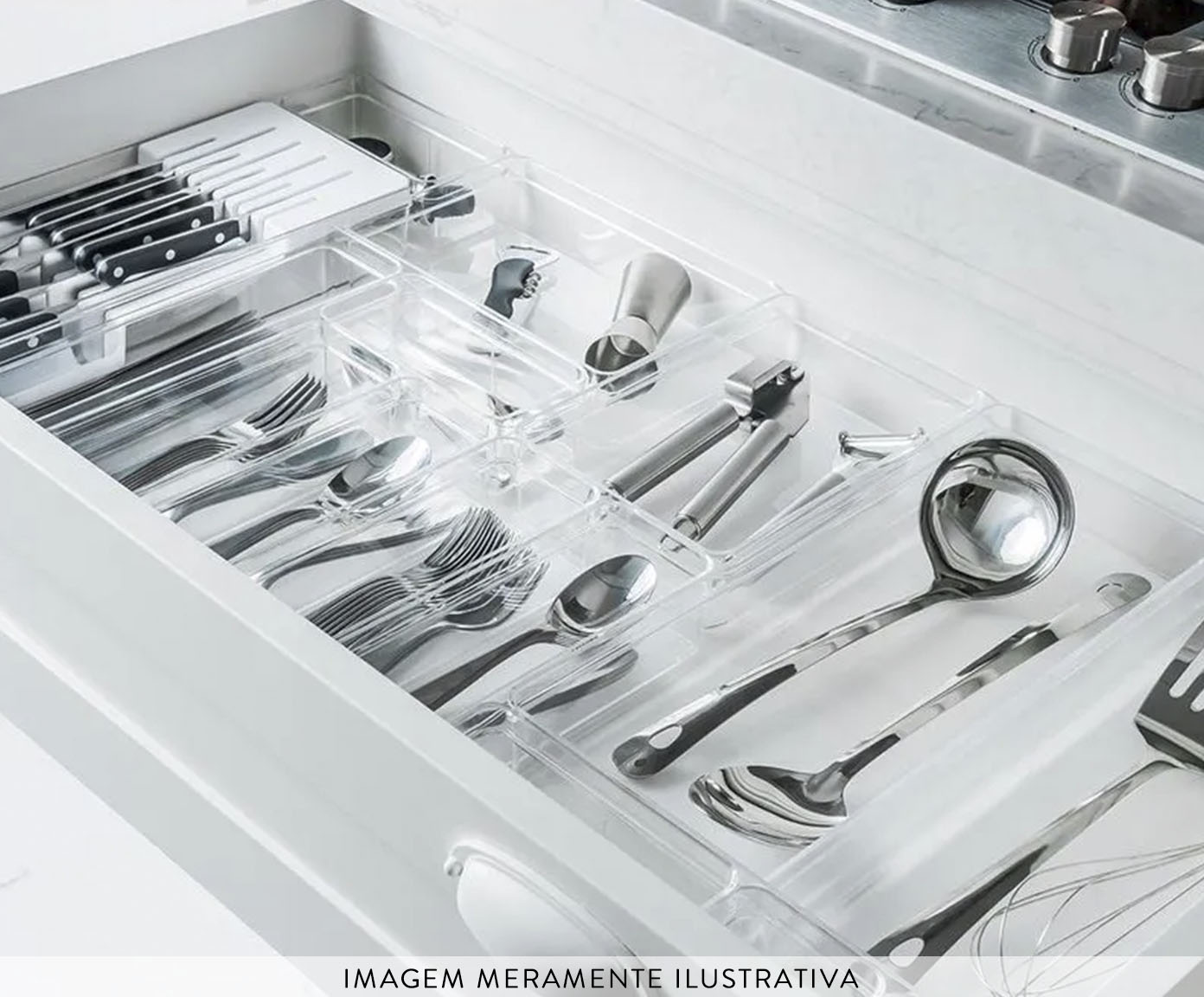 Organizador de Facas e Talheres Clear - Branco Fechado - image 1