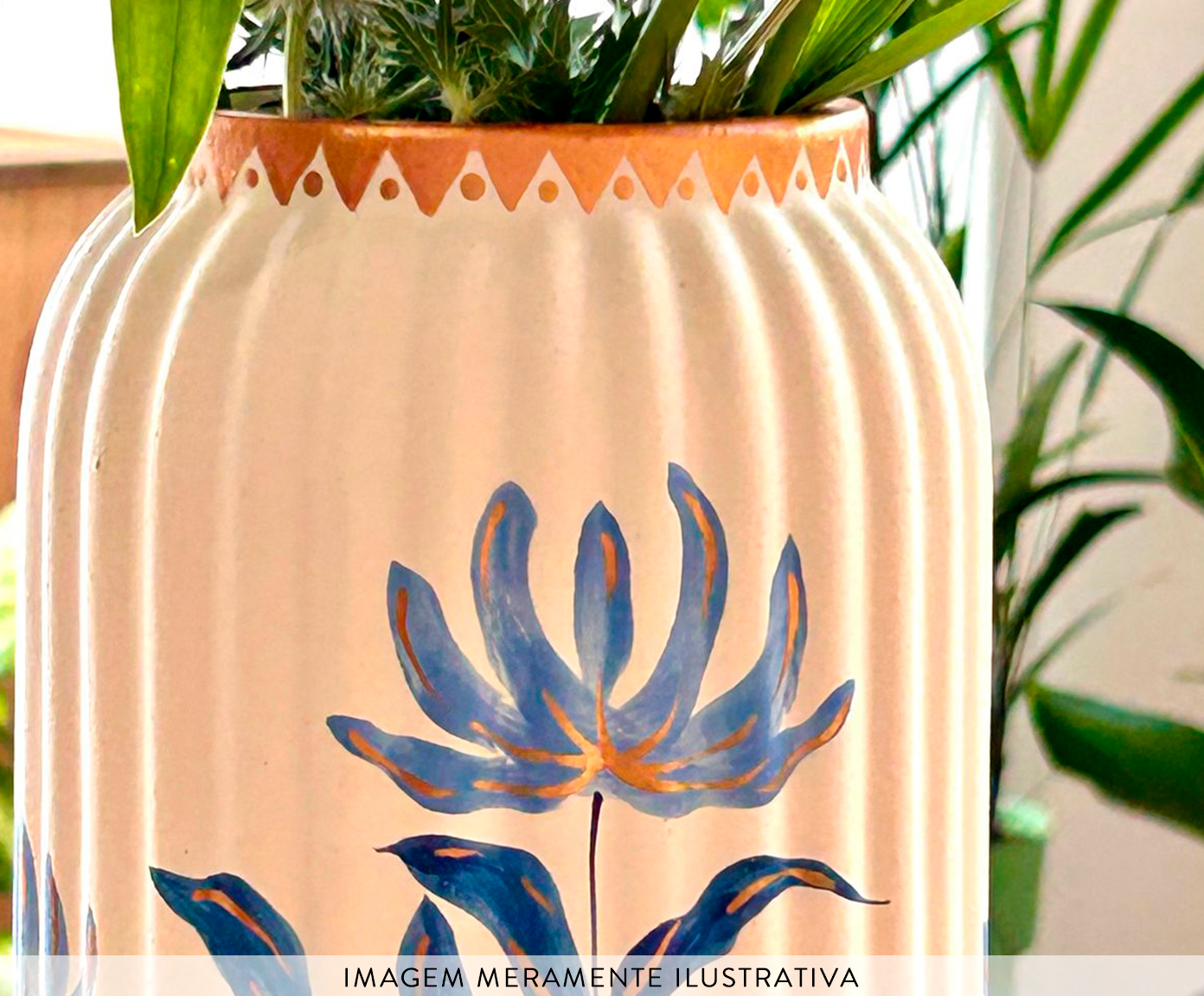 Vaso Canelado Flowers Azul image number 2