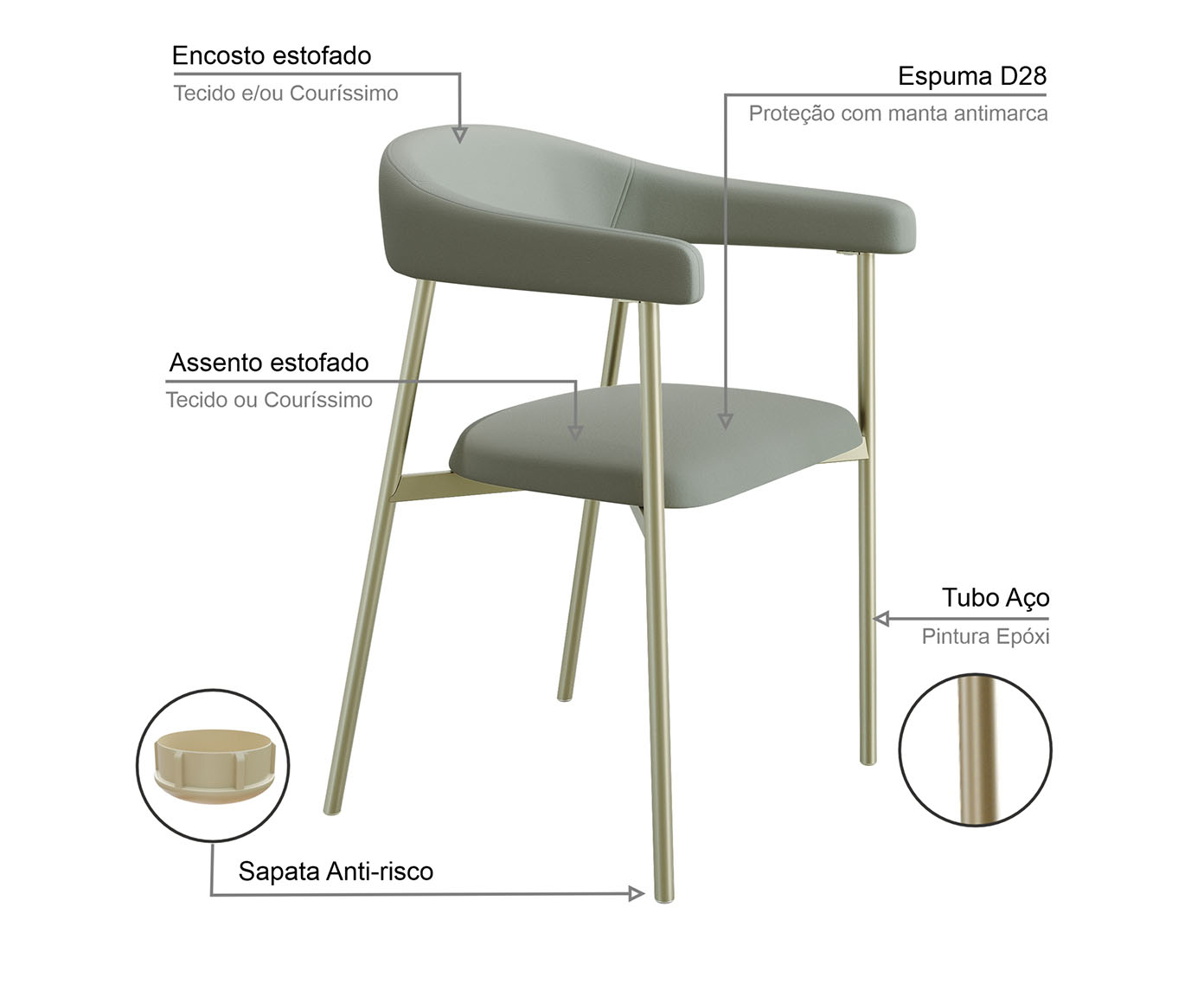 Cadeira de Jantar Angel Tecido Champanhe Off White image number 2