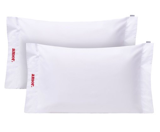 Jogo de Fronhas Bordadas "Amor" Branco e Vermelho 200 Fios image number 0