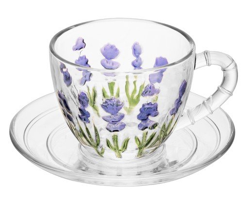 X&iacute;cara para Caf&eacute; Lavanda Hand Paintng Transparente image number 0