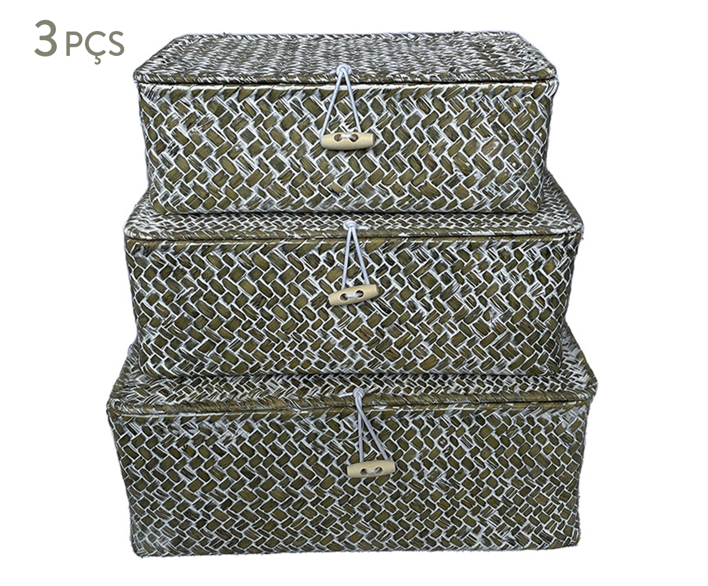 Jogo de Caixas Decorativas Fibr&eacute; Marrom e Branco - image 0