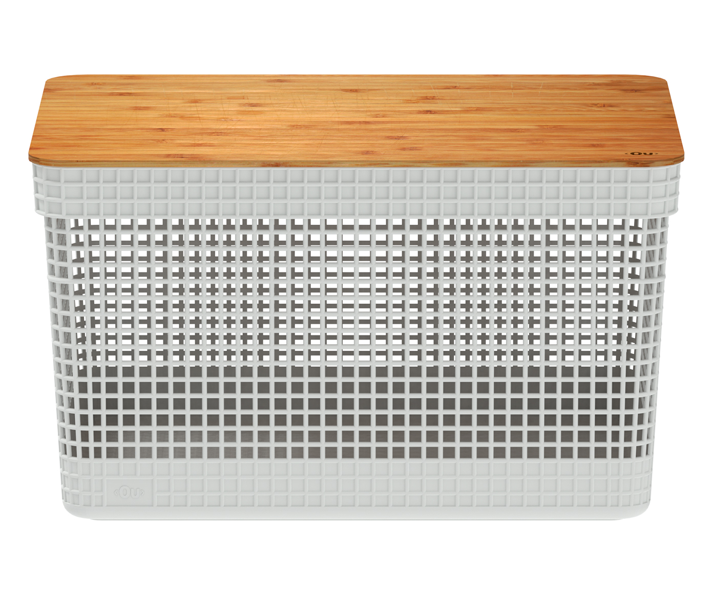 Cesto com Tampa em Bambu Grid I Branco image number 0