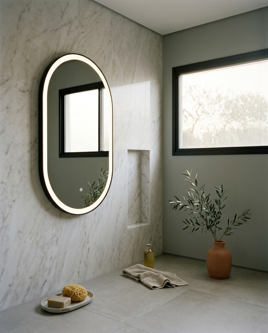 Espelho Oval Tijuca Preto com Led Frontal Branco Quente image number 3
