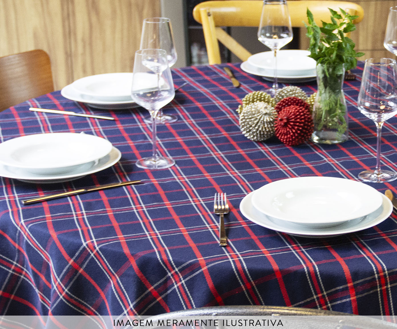 Toalha de Mesa Xadrez Azul e Vermelho Redonda image number 2