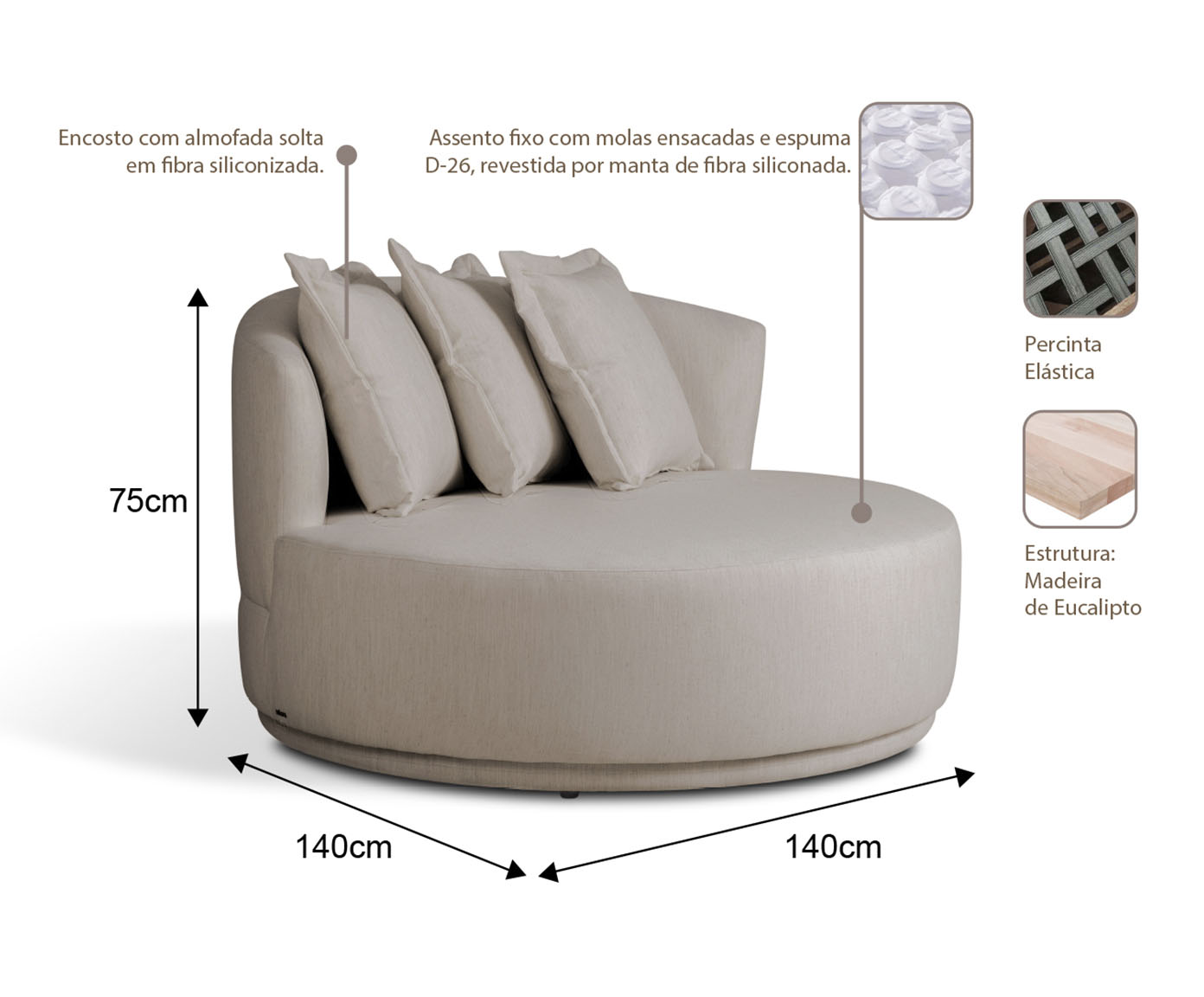 Sof&aacute; Chaiselongue Girat&oacute;rio Heloisa Bege image number 2