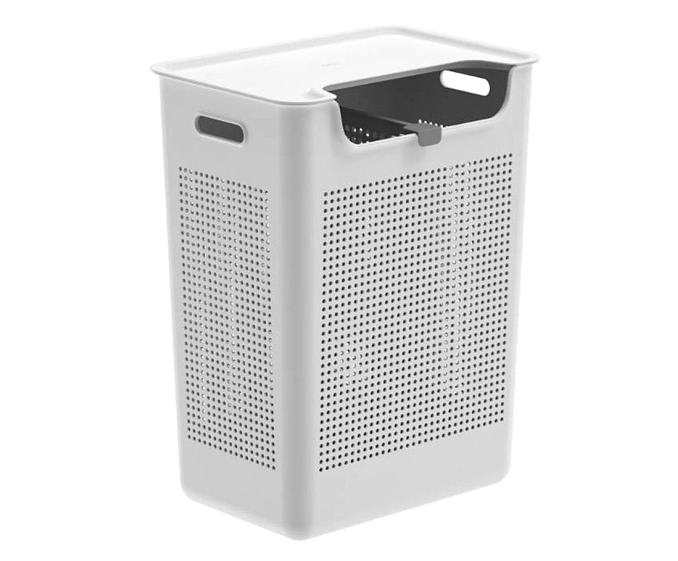 Cesto de Roupas Duplo Compartimento Flow Fechado Branco image number 0