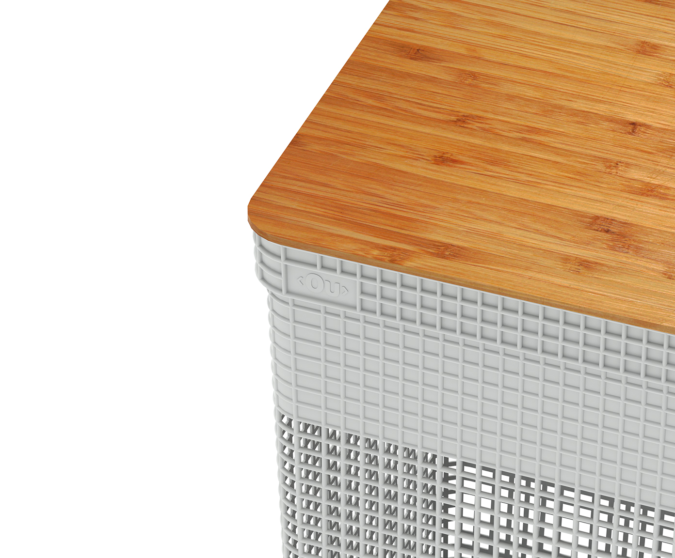 Cesto de Roupas com Tampa em Bambu Grid Branco image number 3