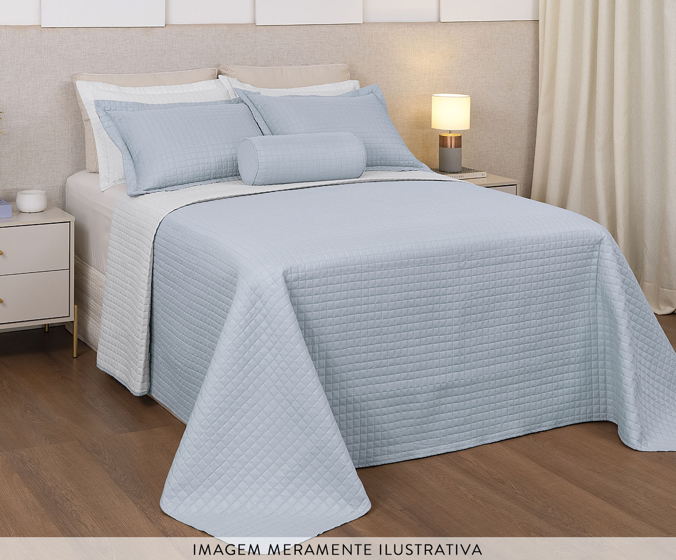 Jogo de Cobre-Leito Dupla Face Plaza Bege e Azul image number 3