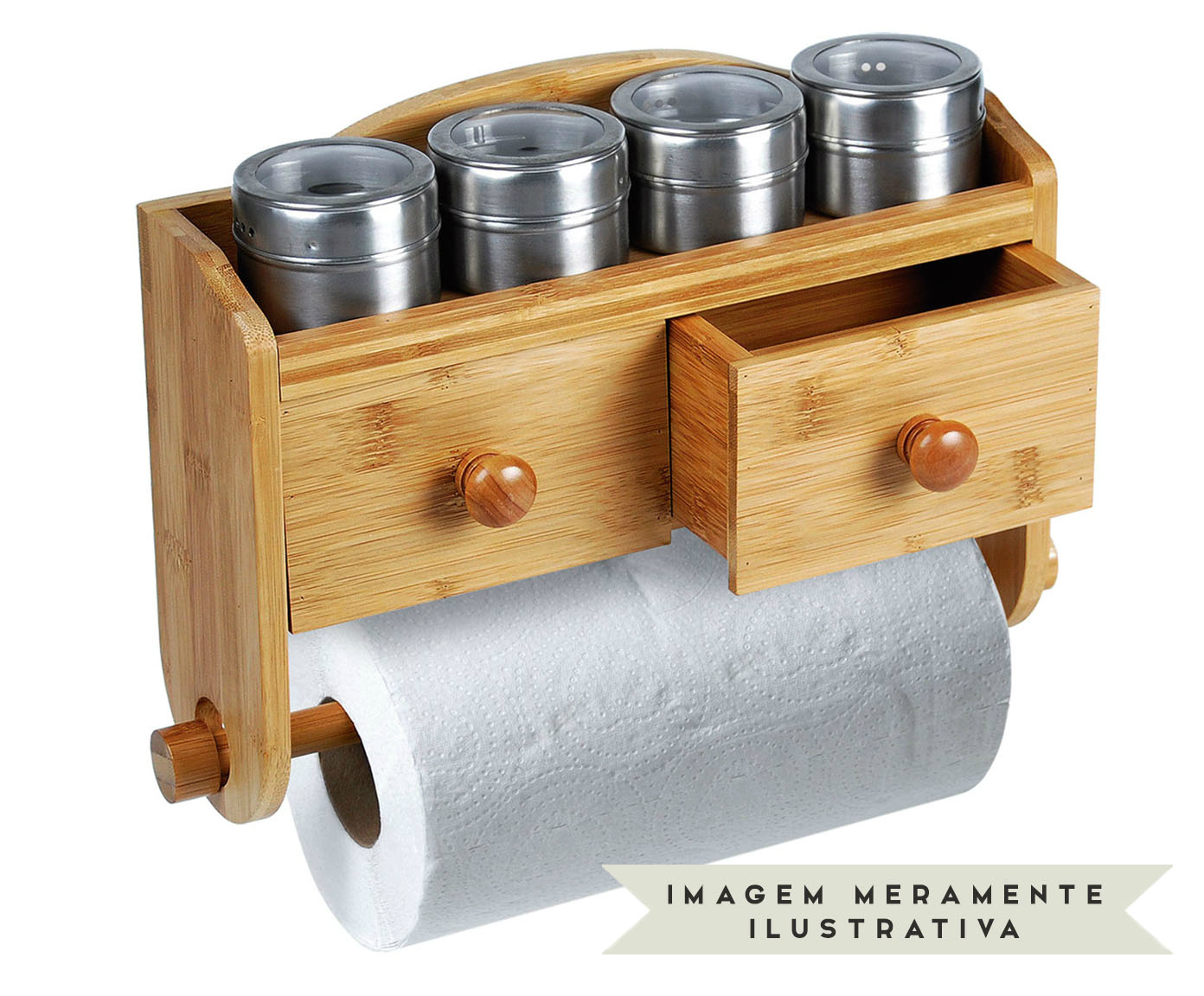 Jogo de Porta-Condimentos E Suporte para Papel em Inox E Bambu Domenico - image 1