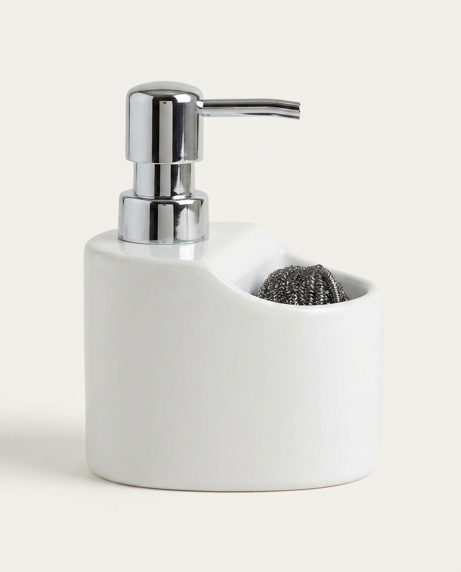 Dispenser para Detergente com Esponja Clean Up Branco - image 0