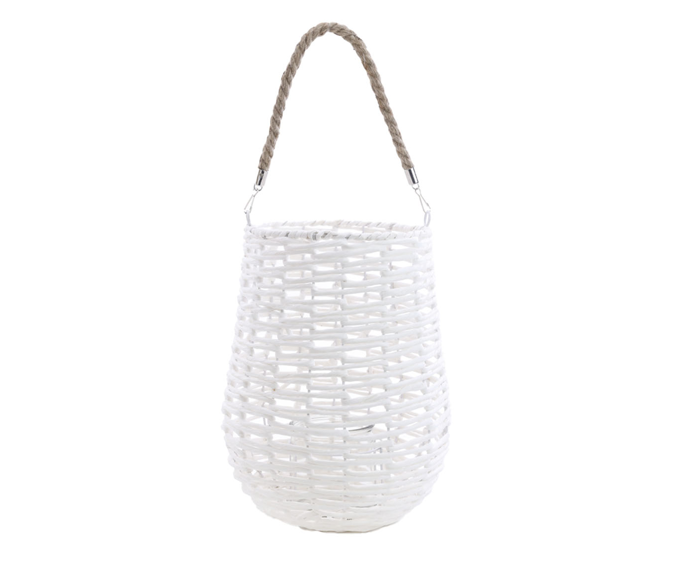 Lanterna R&uacute;stica Grande com Al&ccedil;a Fibra Natural Branco - image 0