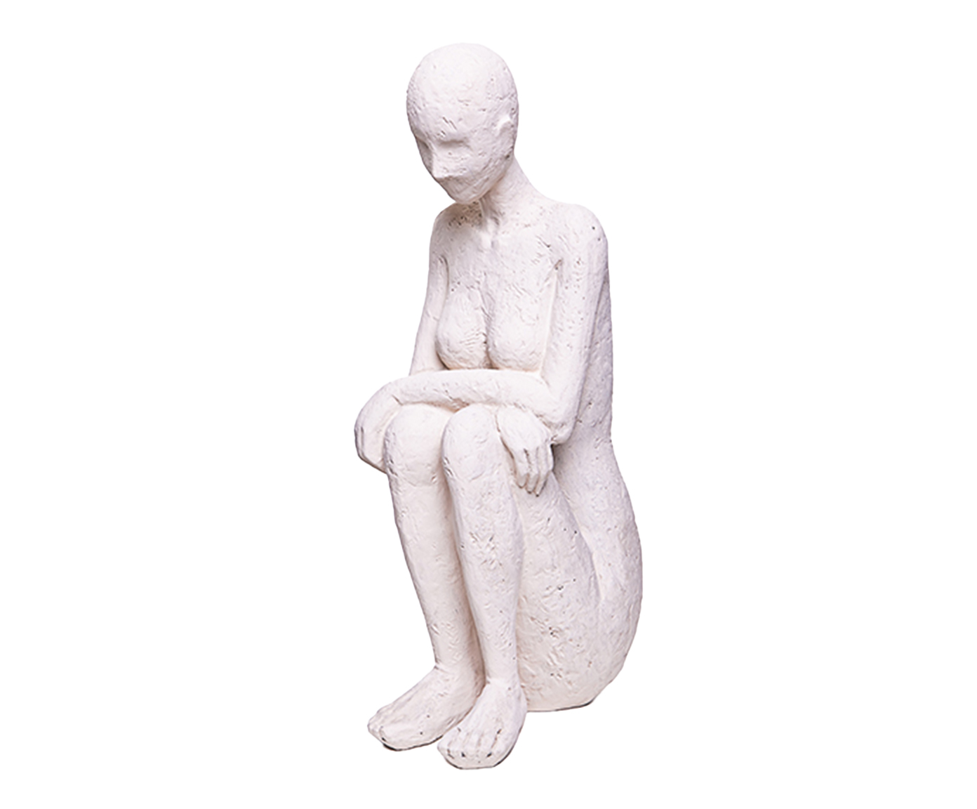 Escultura Mulher Figura Sentada Pensativa Creme image number 0