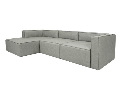 Sof&aacute; 3 M&oacute;dulos Chaise Mensa em Couro Cinza image number 2