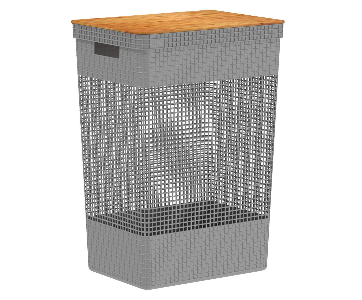 Cesto de Roupas com Tampa em Bambu Grid Cinza - image 1