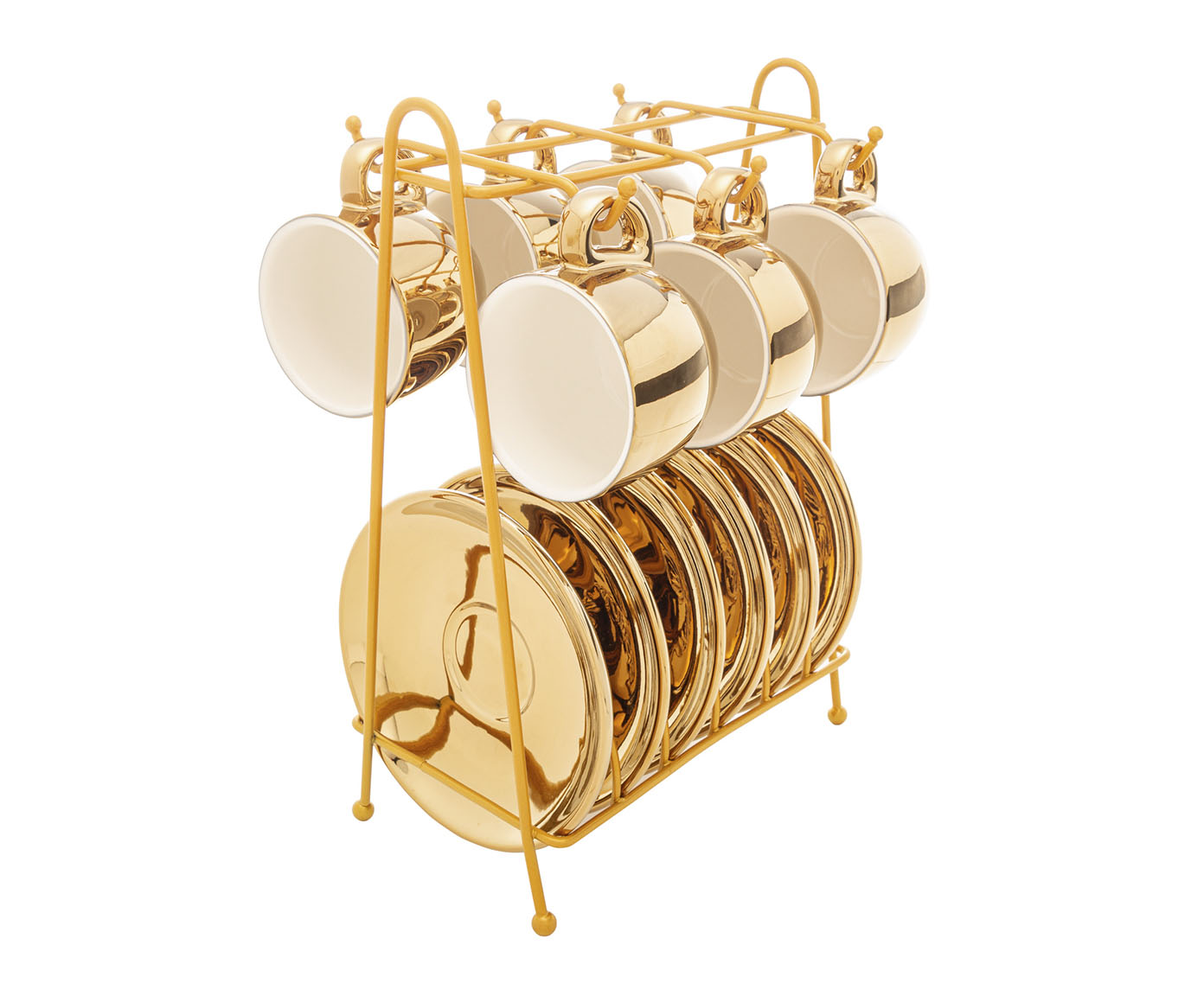 Jogo de X&iacute;caras para Caf&eacute;em Porcelana com Suporte Versa Dourado image number 0