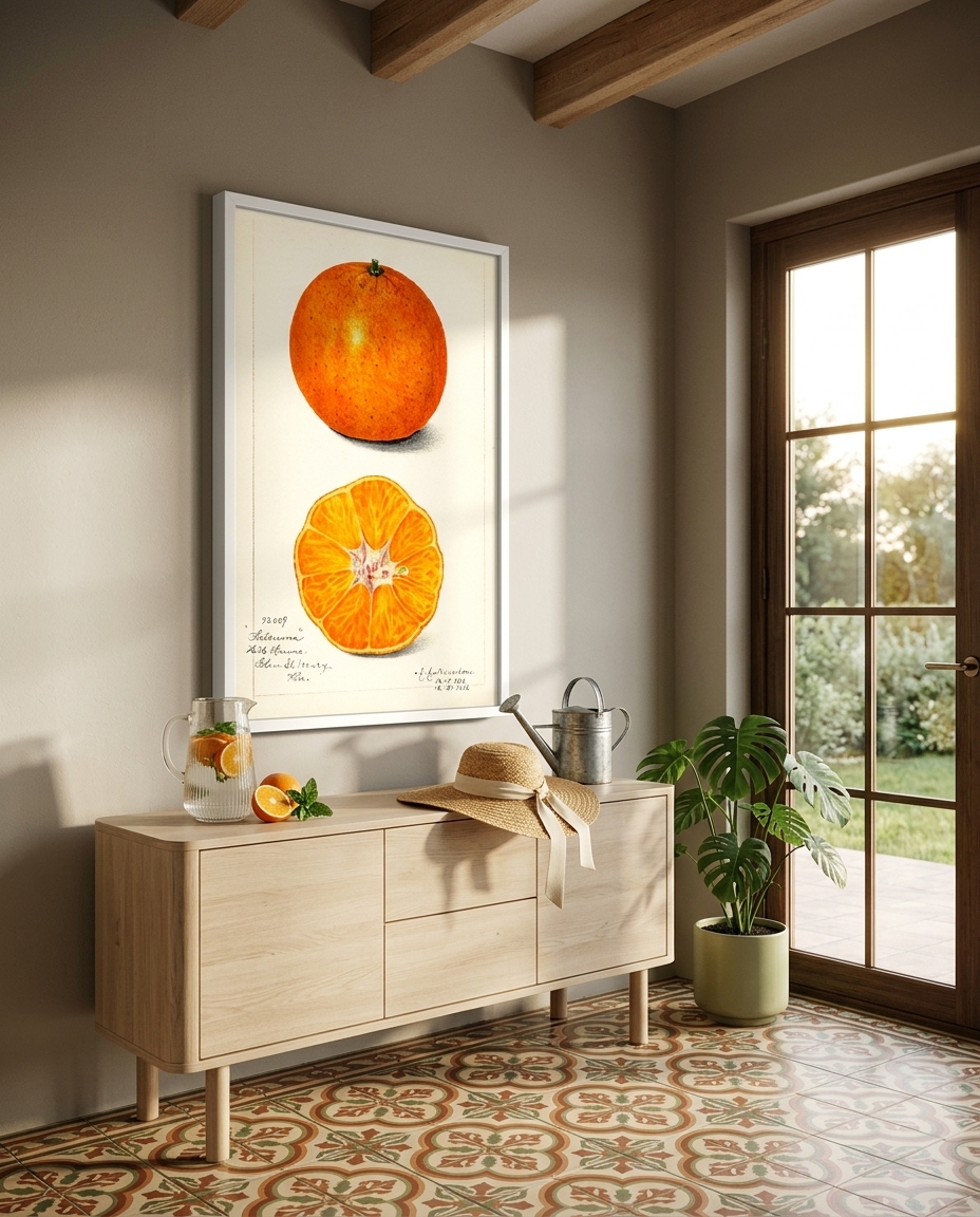 Quadro Laranja Vintage com Moldura Branca - image 1