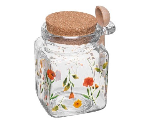 Pote Quadrado com Colher Encanto Transparente e Florido image number 2