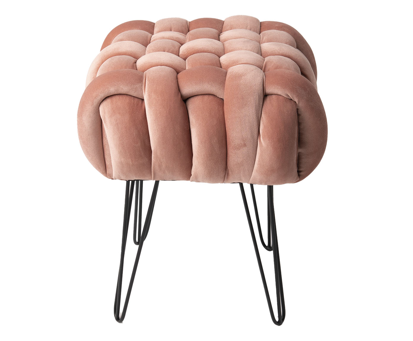 Pufe Tran&ccedil;ado com P&eacute;s em Veludo Hairpinlegs Rosa - image 1