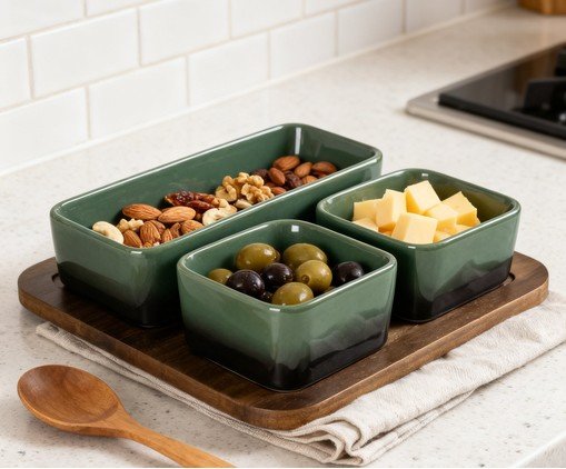 Jogo de Petisqueiras com Bandeja Jardim Gourmet Degrad&ecirc; Verde image number 1