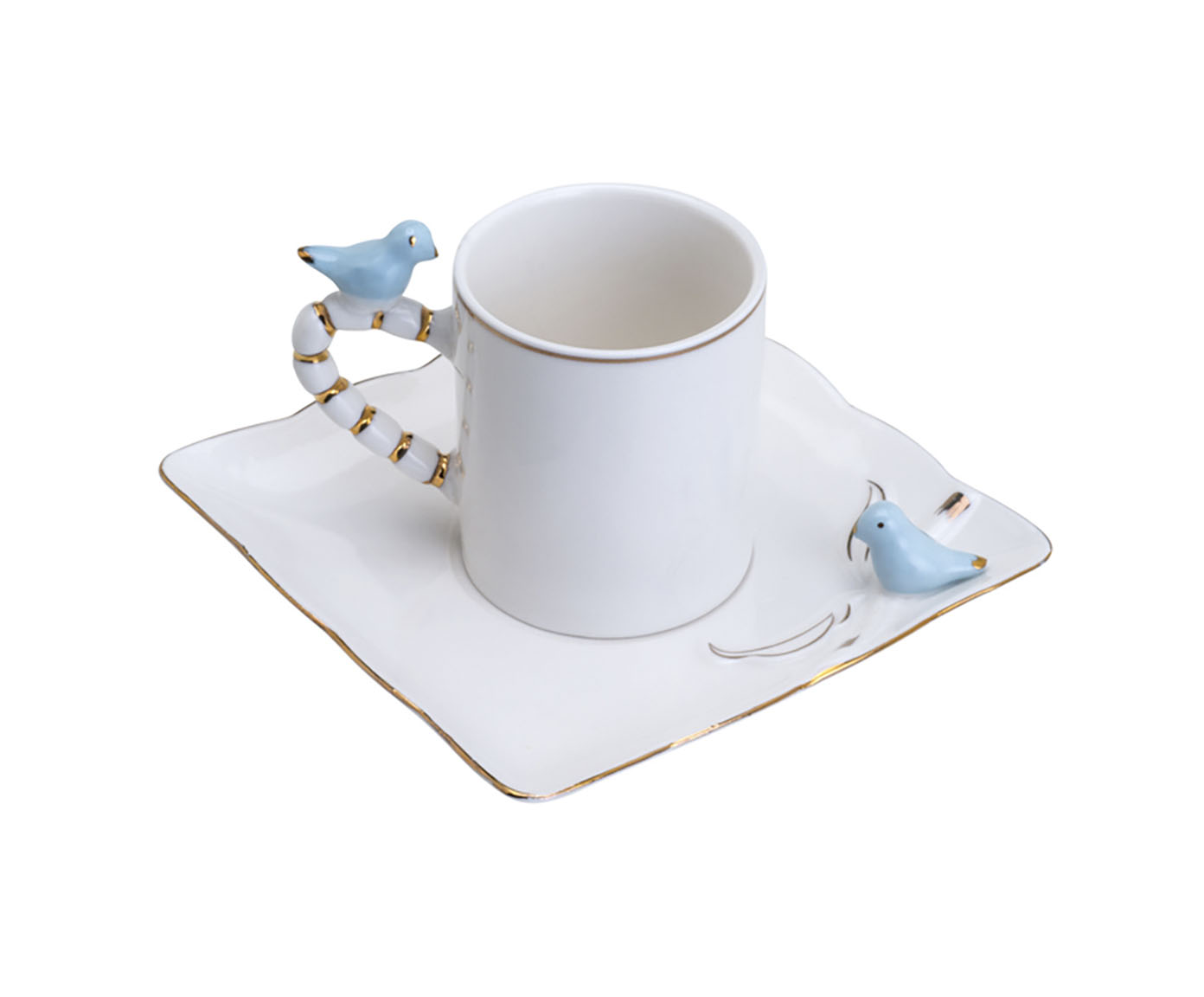 Jogo de X&iacute;caras para Caf&eacute; Birds Design Plate Branco - image 1